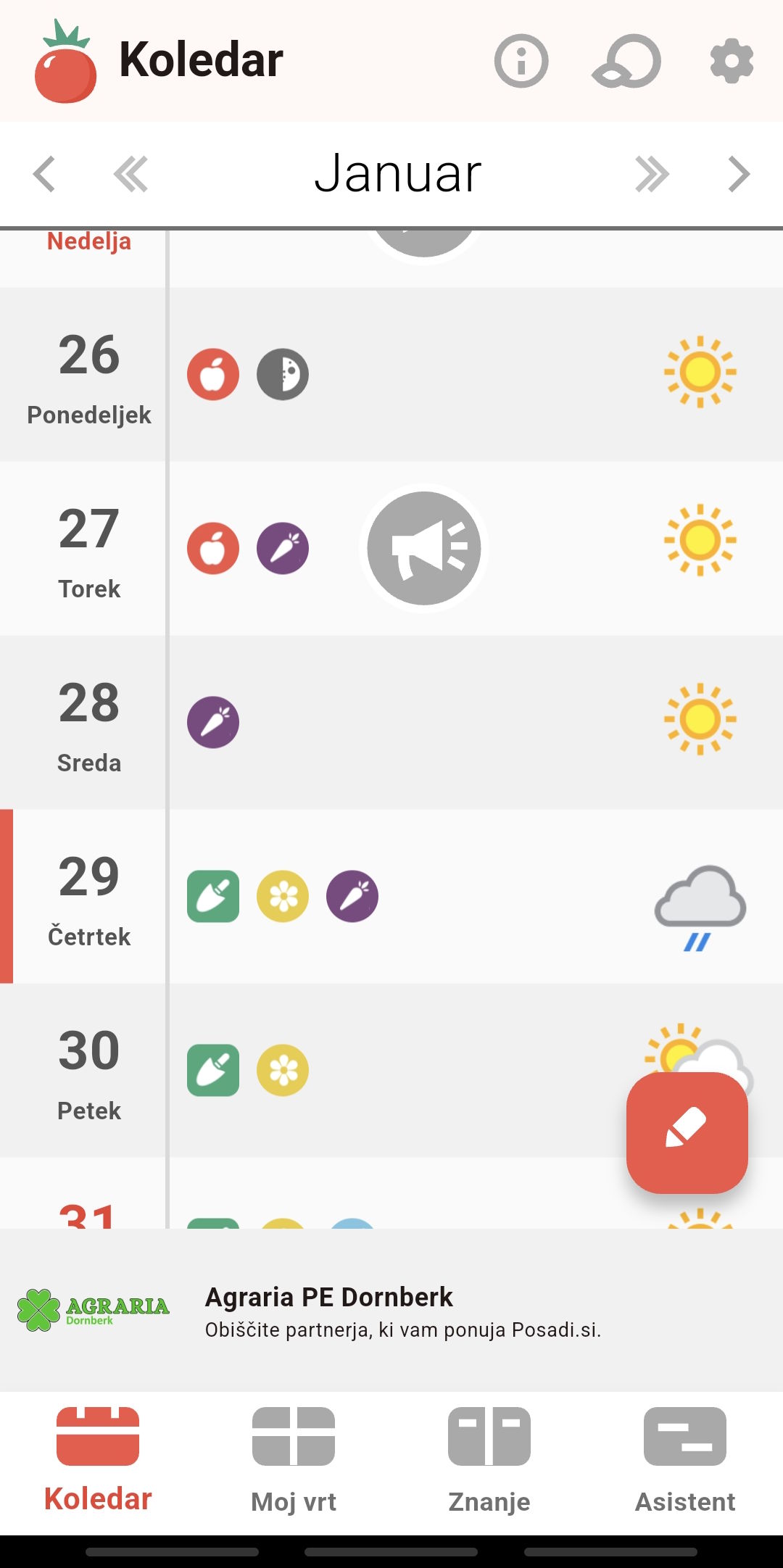 Posnetek zaslona aplikacije Posadi.si